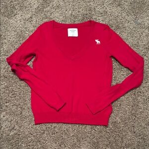 Abercrombie & Fitch Red V-Neck Sweater Classic Knit Vintage